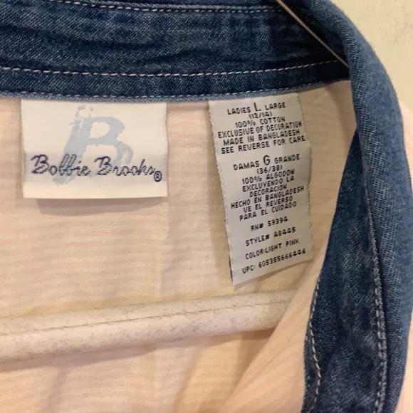 Bobbie Brooks Vintage Embroidered Floral Pink collared short sleeve Button Up - Picture 7 of 7